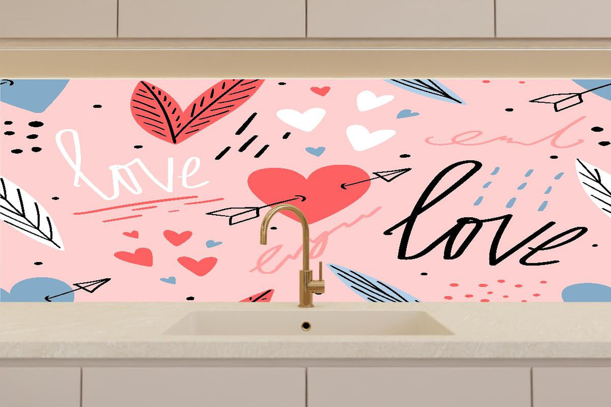 Küchenrückwand - Liebevolles Herz Muster Rosa