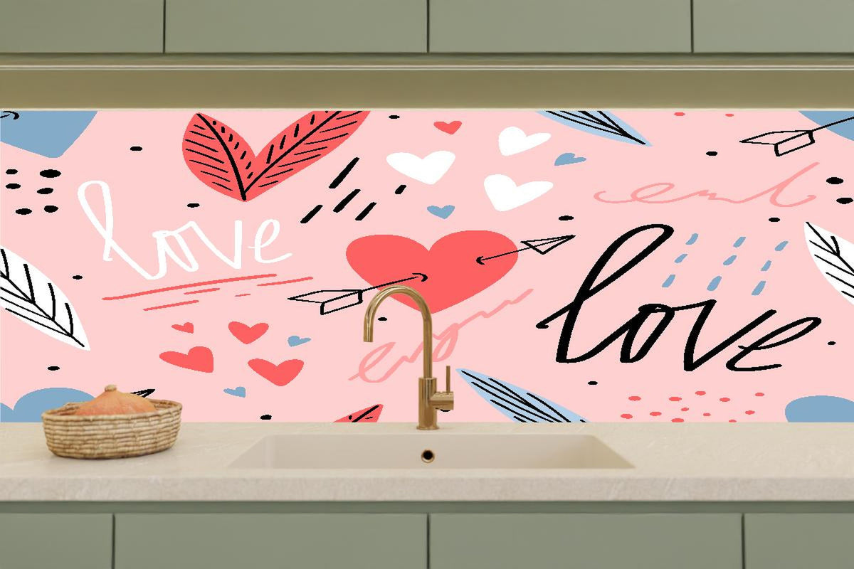 Küchenrückwand - Liebevolles Herz Muster Rosa