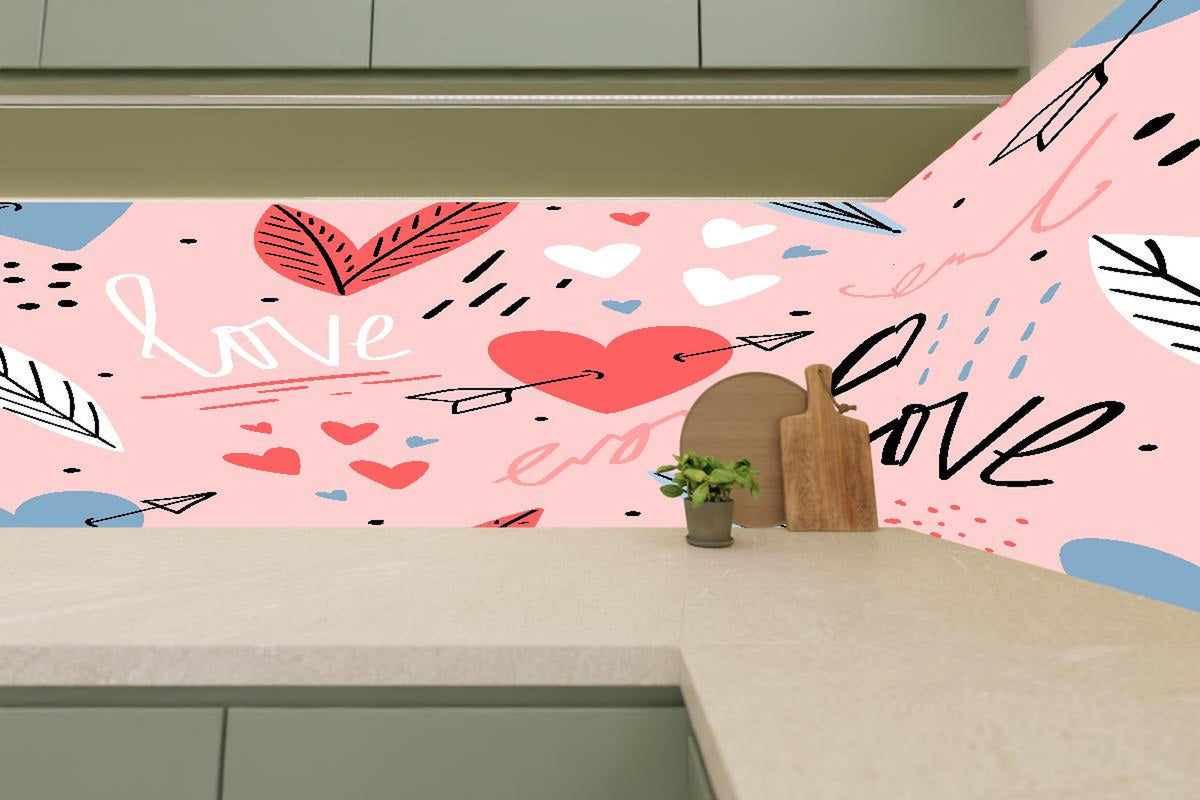 Küchenrückwand - Liebevolles Herz Muster Rosa