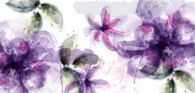 Küchenrückwand - Lila-Rosa Blumen Aquarell Kunstwerk
