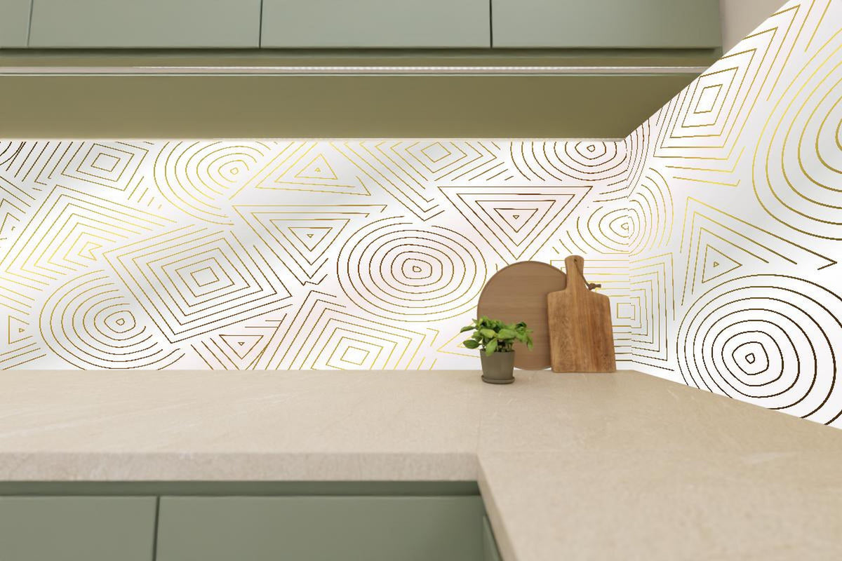 Küchenrückwand - Moderne Weiß-Goldene Geometrie Textur