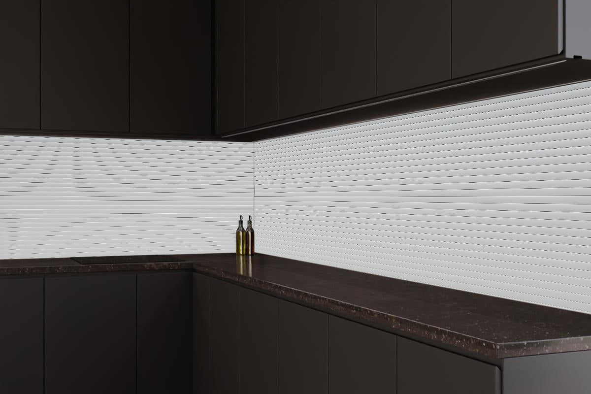 Küchenrückwand - Moderne Weiß-Graue Lamellen Wandverkleidung