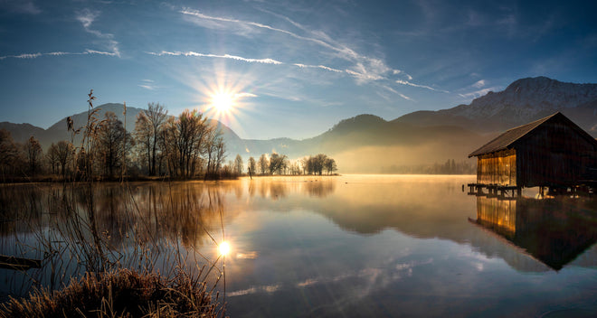 Küchenrückwand - Morgensonnenblick auf den Bayerischen Kochelsee