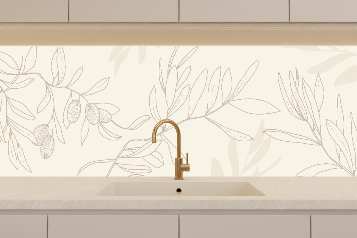 Küchenrückwand - Nahtloses Beige Zweig Illustrationsmuster