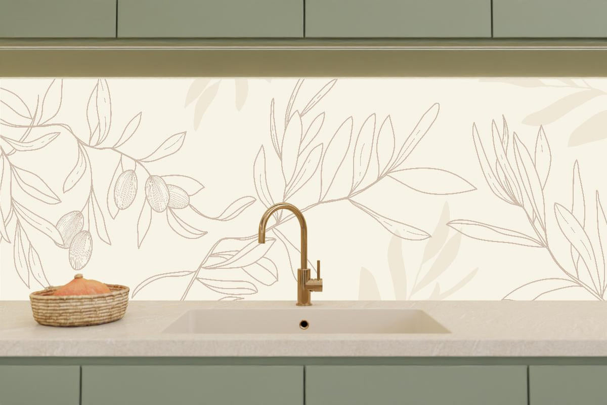 Küchenrückwand - Nahtloses Beige Zweig Illustrationsmuster