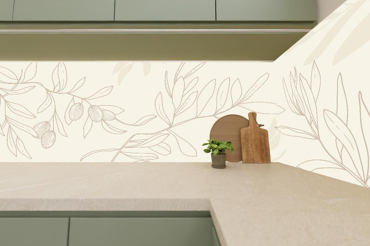 Küchenrückwand - Nahtloses Beige Zweig Illustrationsmuster