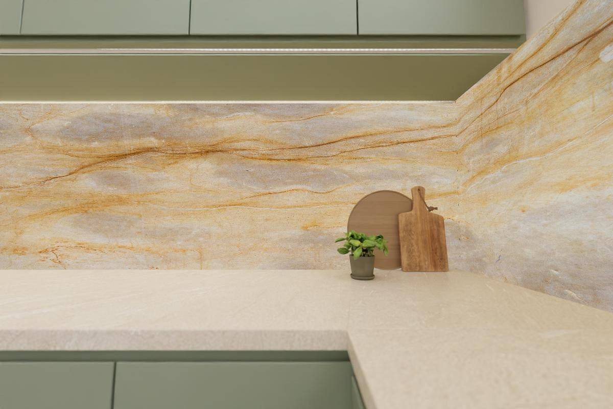 Küchenrückwand - Naturgetreue Beige Marmor Textur Elegant