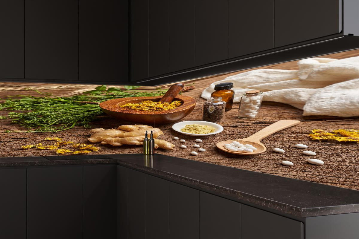 Küchenrückwand - Naturheilkunde Bio-Kräuter Wohlfühlset