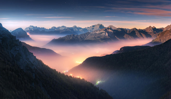 Küchenrückwand - Nebliger Blick auf Dolomiten