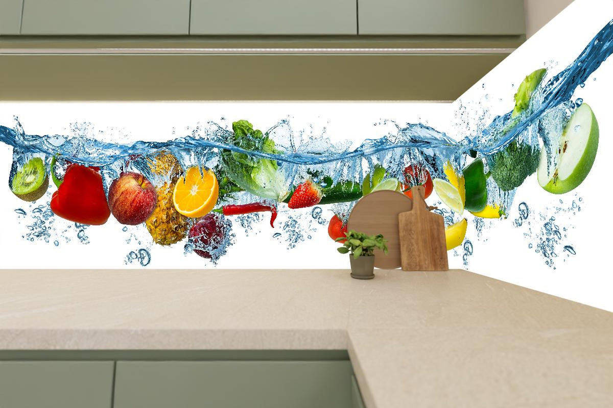 Küchenrückwand - Obst & Gemüse im Wasser