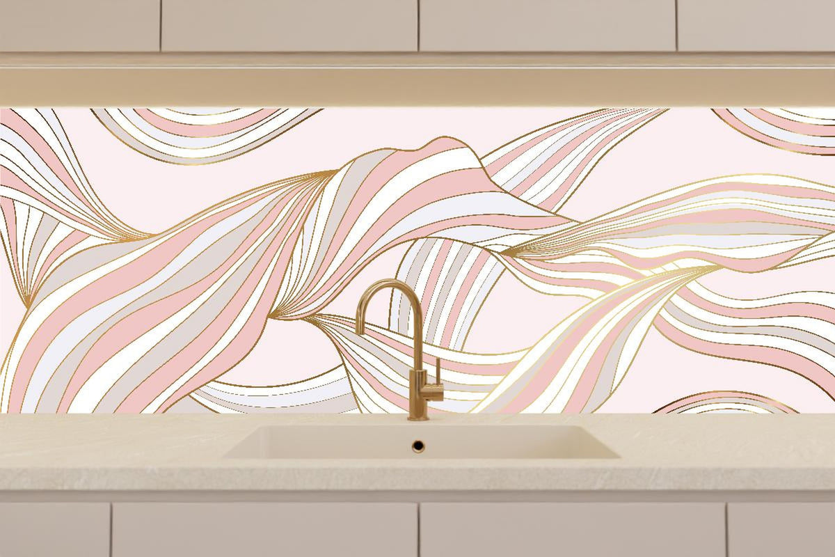 Küchenrückwand - Organische Linien Rosa Gold Muster