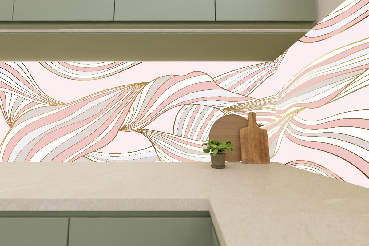 Küchenrückwand - Organische Linien Rosa Gold Muster