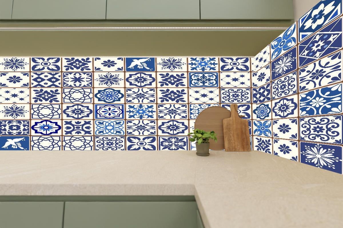 Küchenrückwand - Orientalische blaue Fliesen