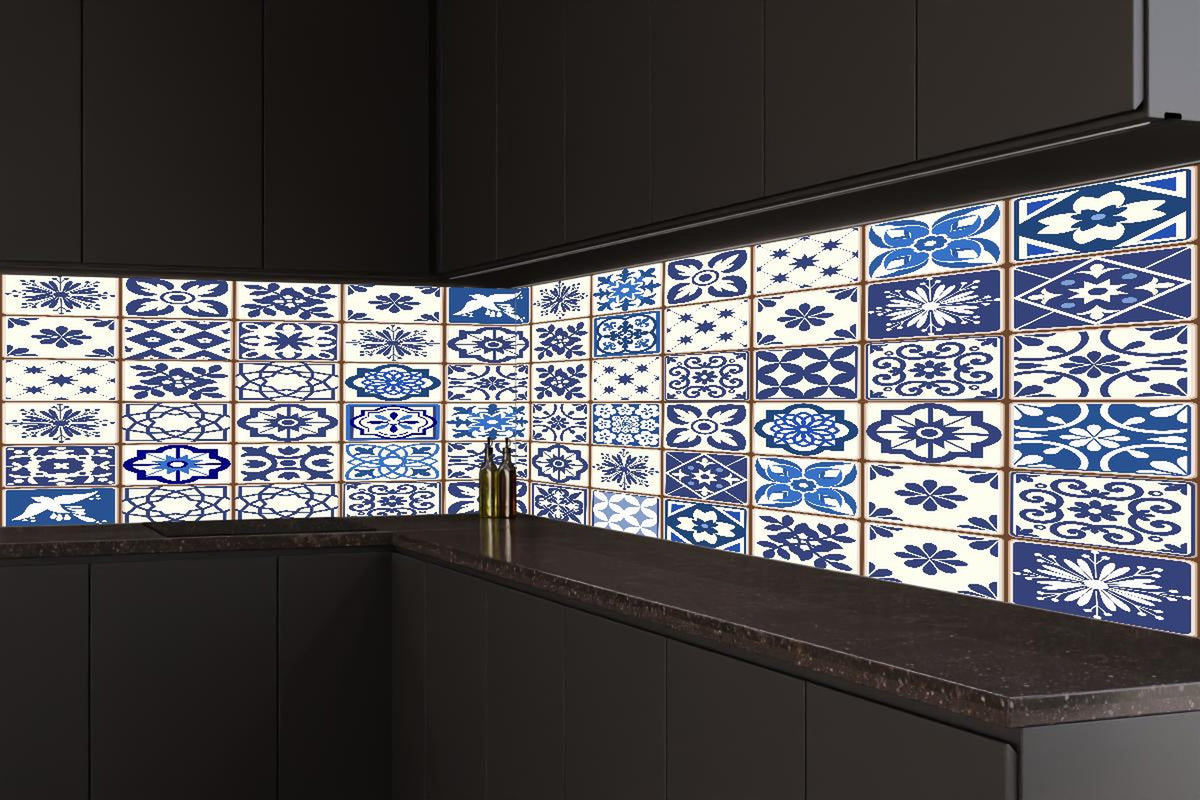Küchenrückwand - Orientalische blaue Fliesen