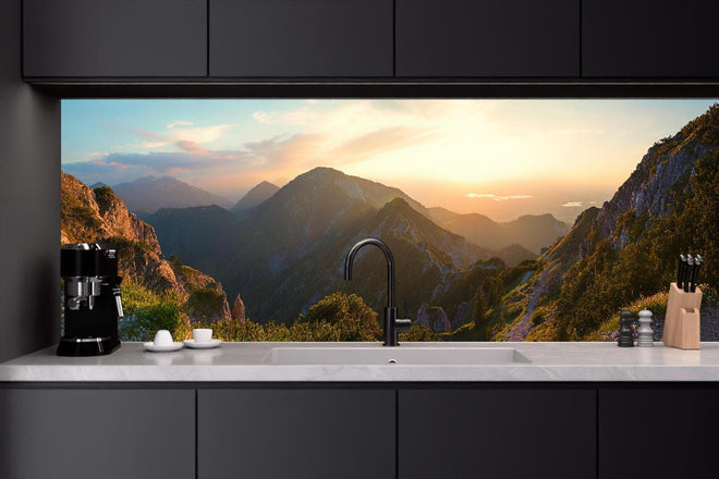 Küchenrückwand - Panorama der bayrischen Alpen bei Abendsonne