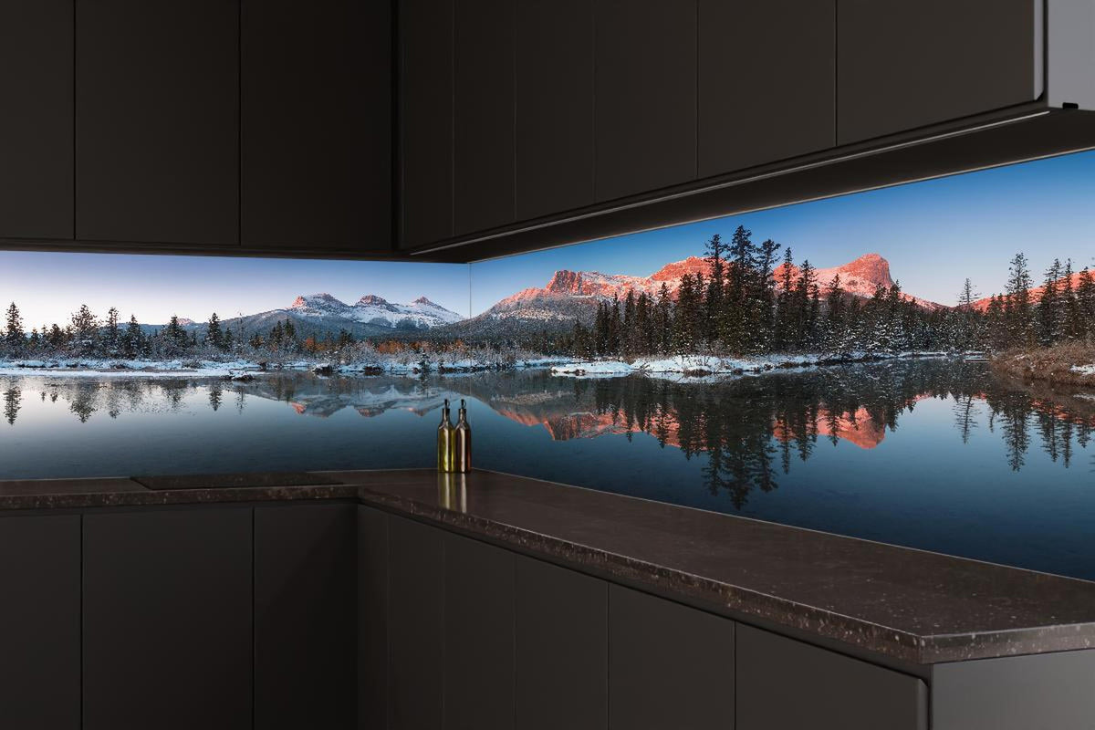 Küchenrückwand - Perfektes Spiegelbild der Drei-Schwestern-Gipfel