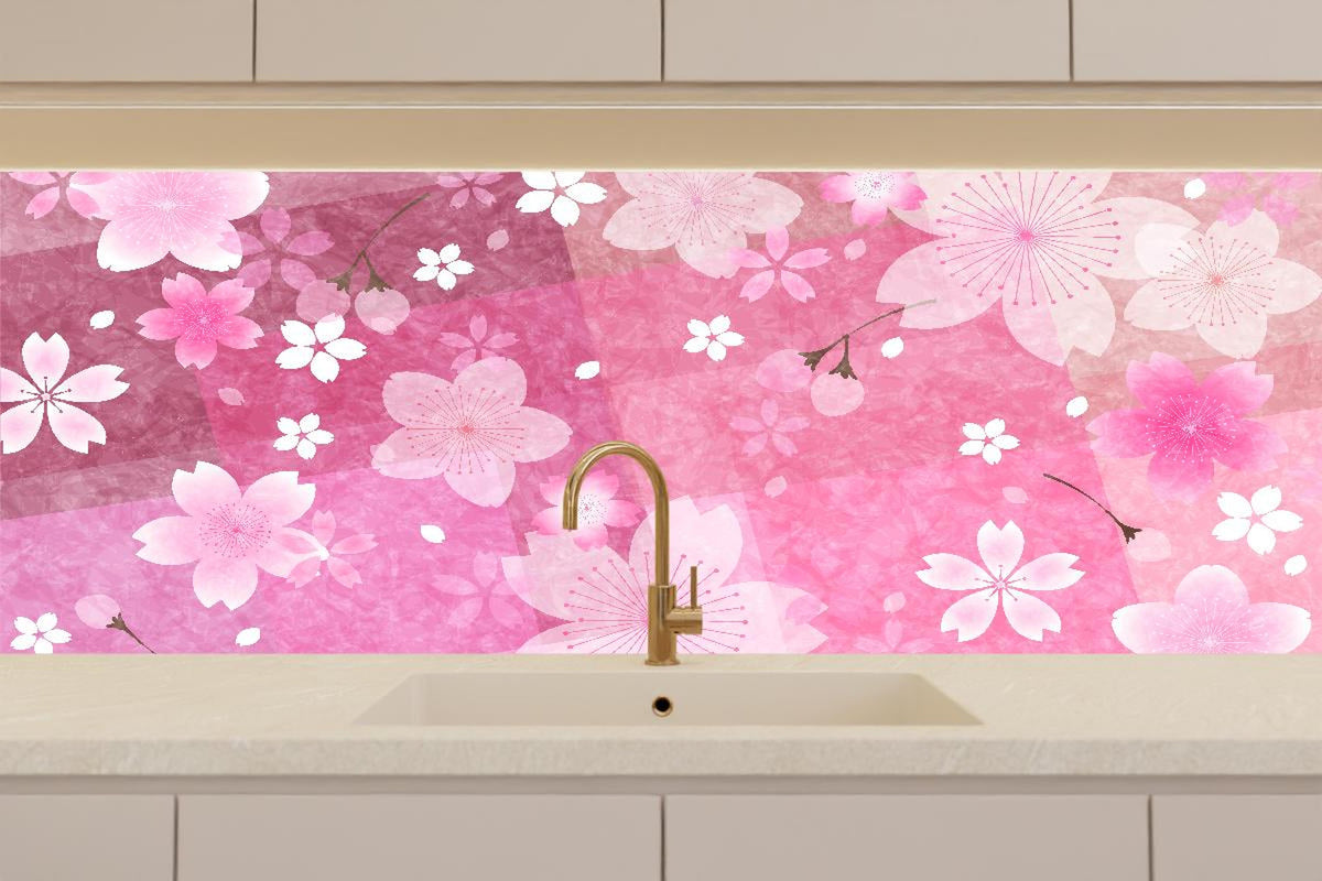 Küchenrückwand - Pinkes Blumenmuster Aquarell Illustration
