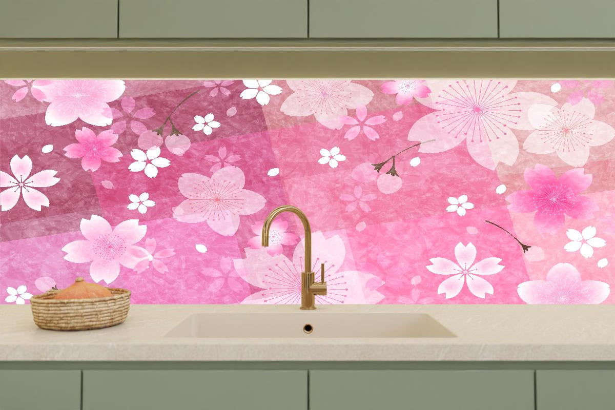 Küchenrückwand - Pinkes Blumenmuster Aquarell Illustration