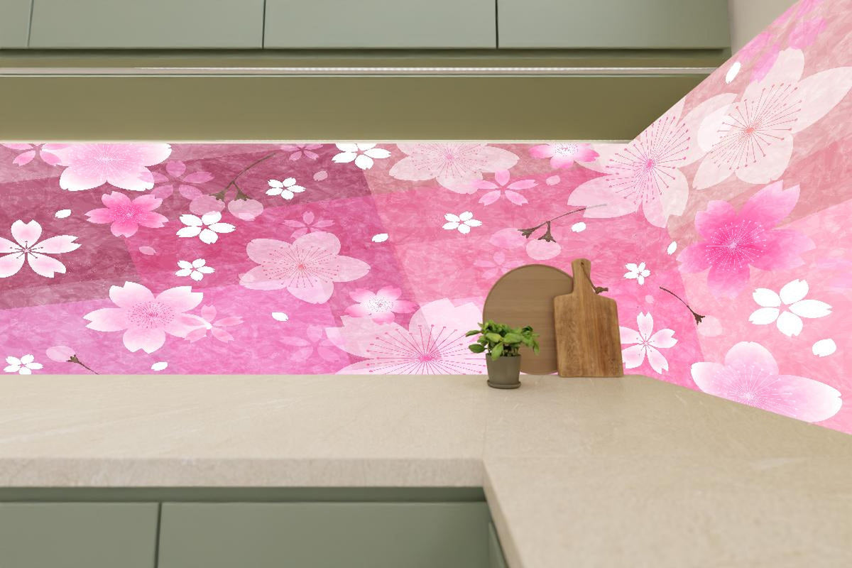 Küchenrückwand - Pinkes Blumenmuster Aquarell Illustration