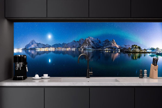 Küchenrückwand - Polarlichter am Himmel von Norwegen