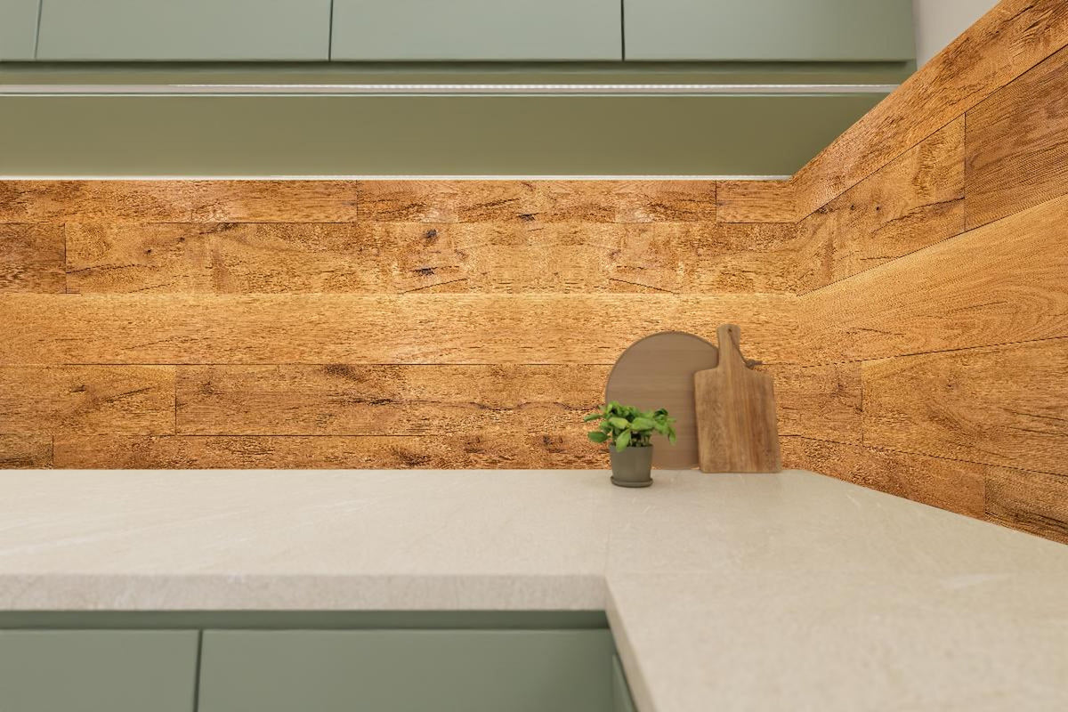 Küchenrückwand - Rustikale Holzplatte