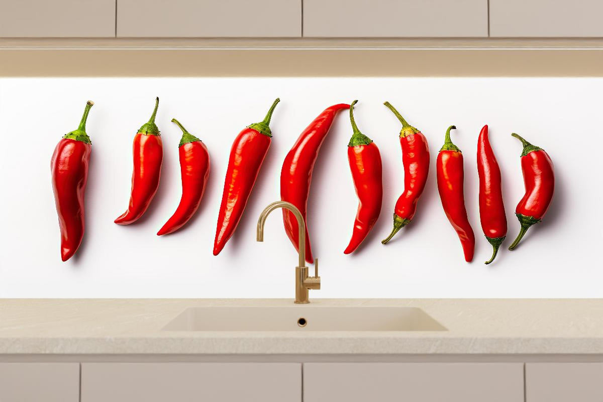 Küchenrückwand - Scharfe Rote Chili Schoten im Überblick