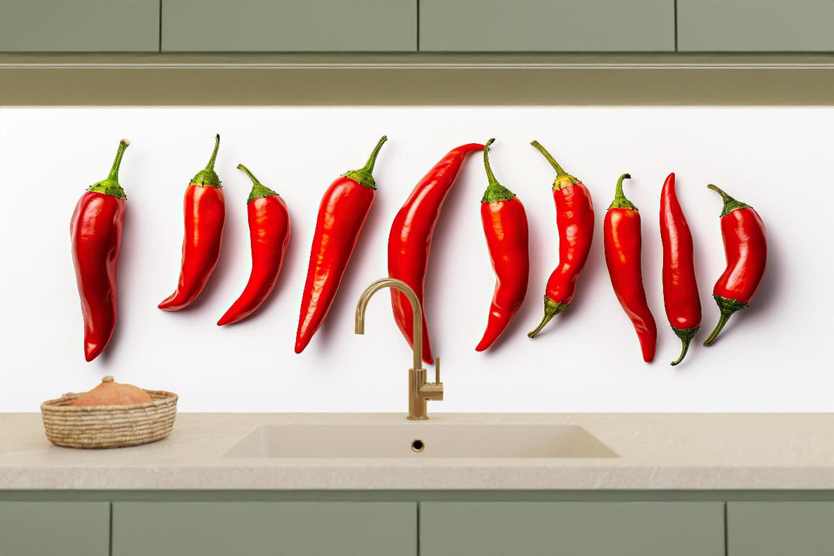 Küchenrückwand - Scharfe Rote Chili Schoten im Überblick