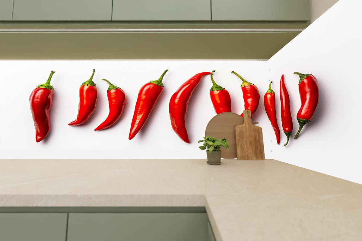 Küchenrückwand - Scharfe Rote Chili Schoten im Überblick