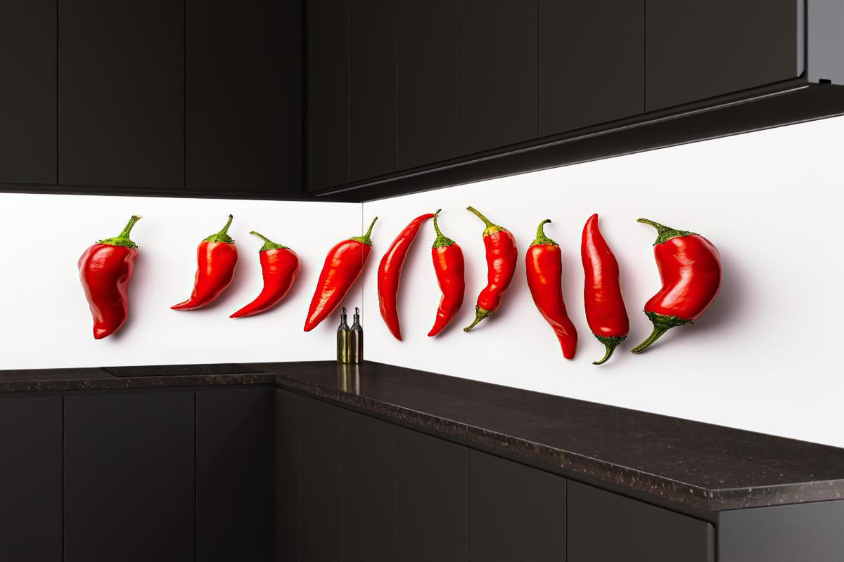 Küchenrückwand - Scharfe Rote Chili Schoten im Überblick