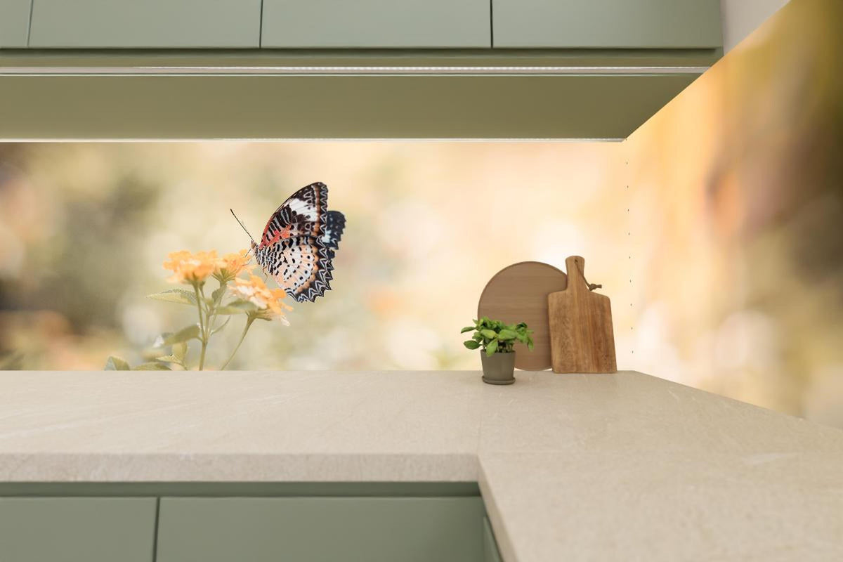 Küchenrückwand - Schmetterling auf eine orangene Blume