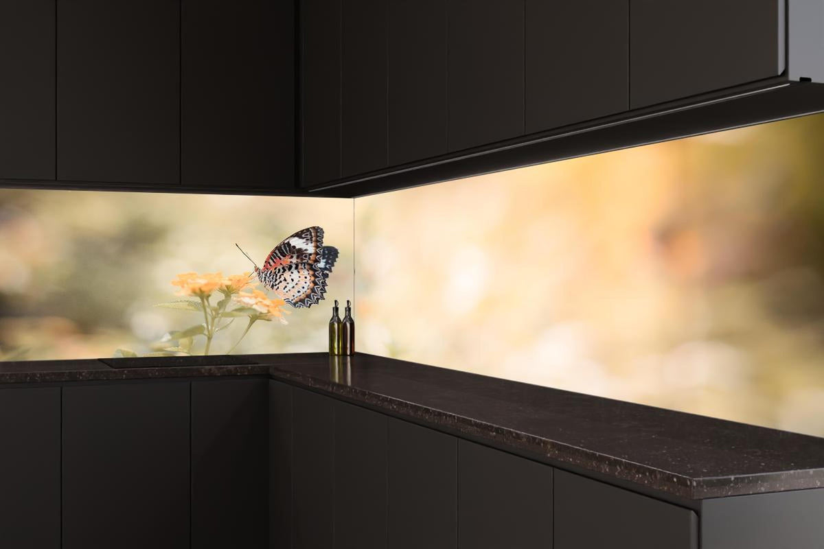 Küchenrückwand - Schmetterling auf eine orangene Blume