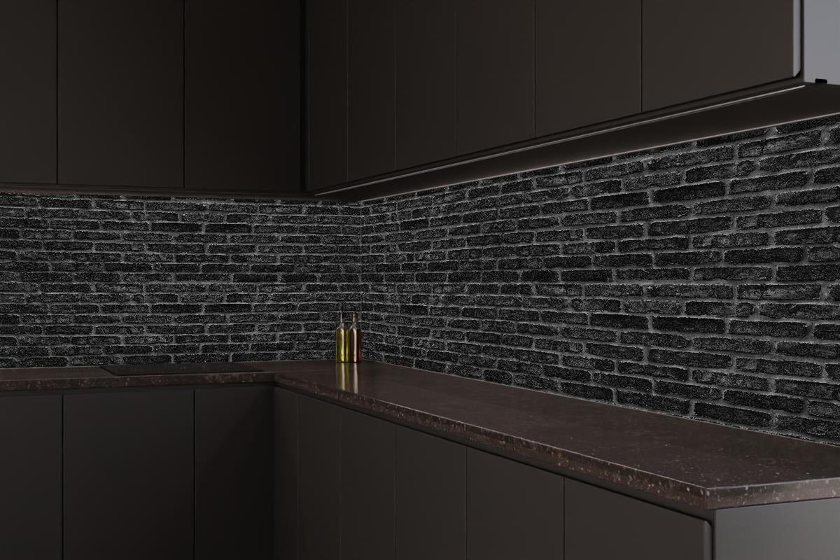 Küchenrückwand - Schwarze schlichte Ziegelwand