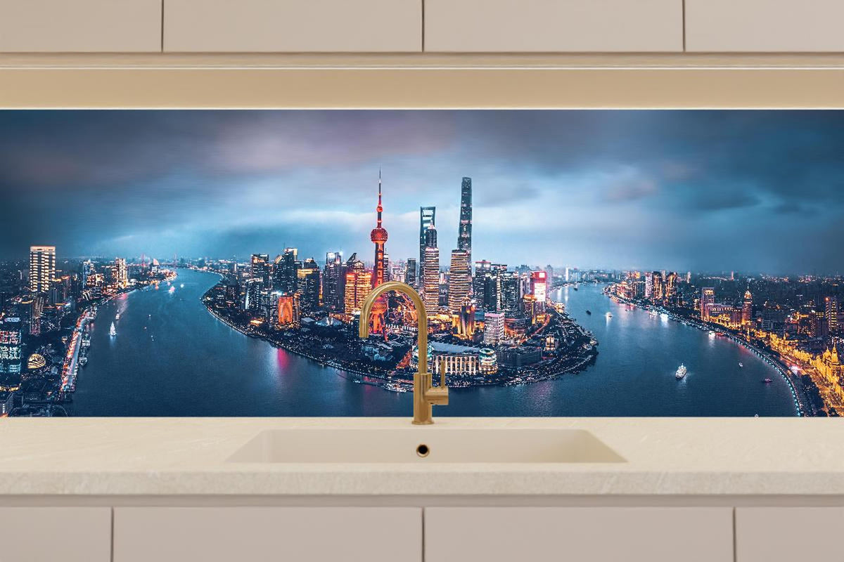 Küchenrückwand - Skyline von Shanghai bei Nacht