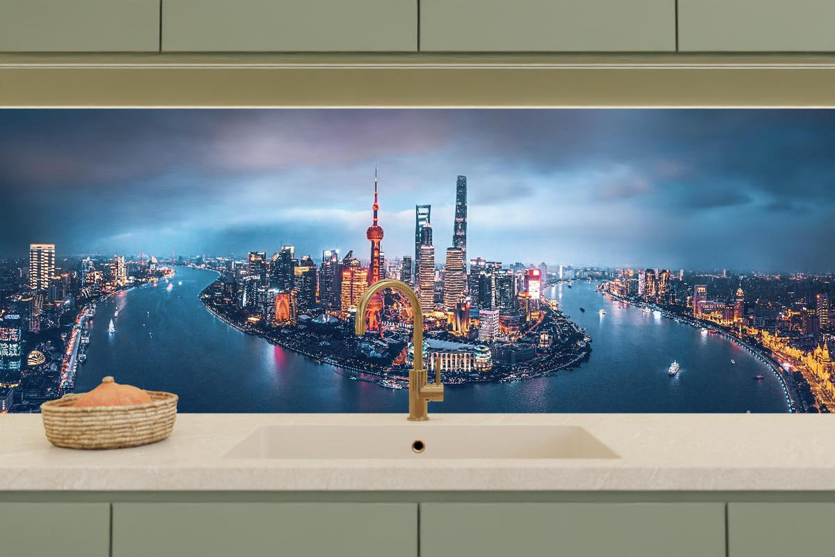 Küchenrückwand - Skyline von Shanghai bei Nacht