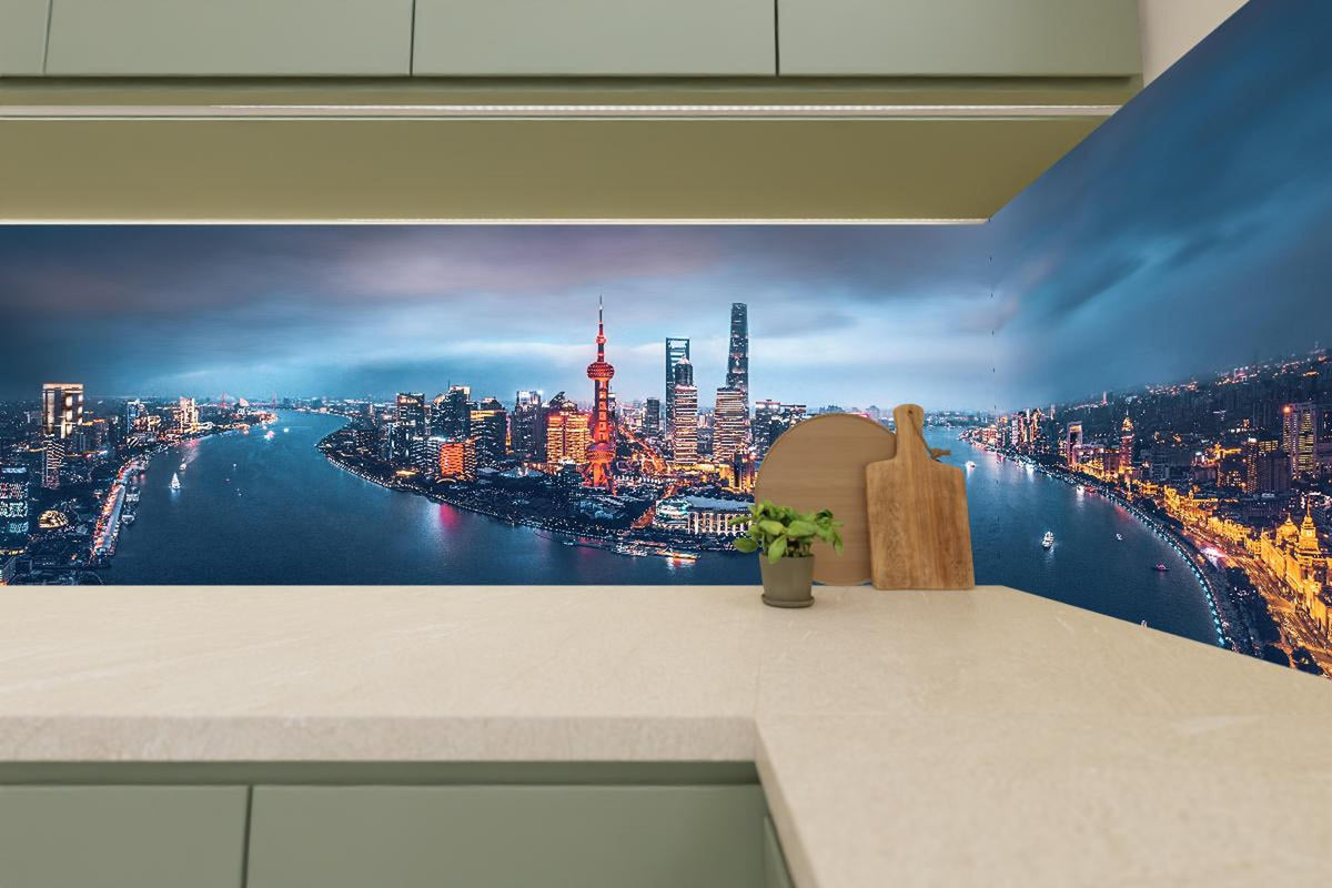 Küchenrückwand - Skyline von Shanghai bei Nacht