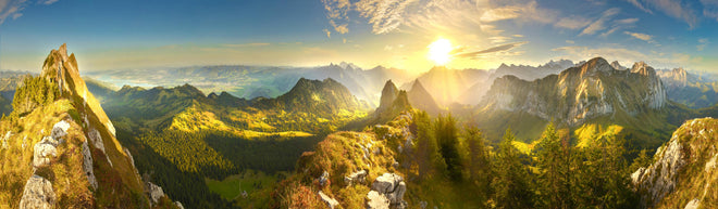 Küchenrückwand - Sonnenaufgang über Schweizer Tal