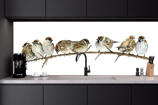 Küchenrückwand - Spatzen auf einem Zweig
