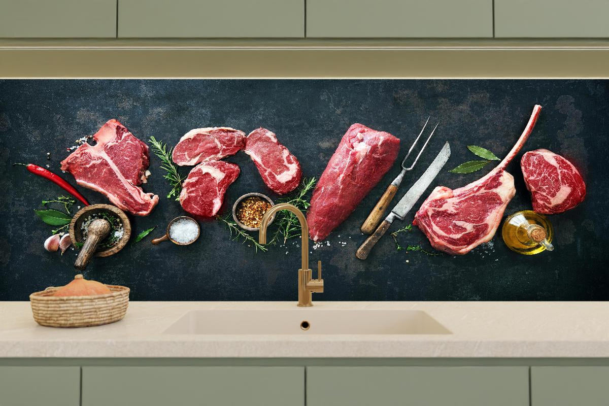 Küchenrückwand - Steakvariationen auf Schieferplatte