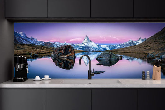 Küchenrückwand - Stellisee in Schweiz - Matterhorn Panorama