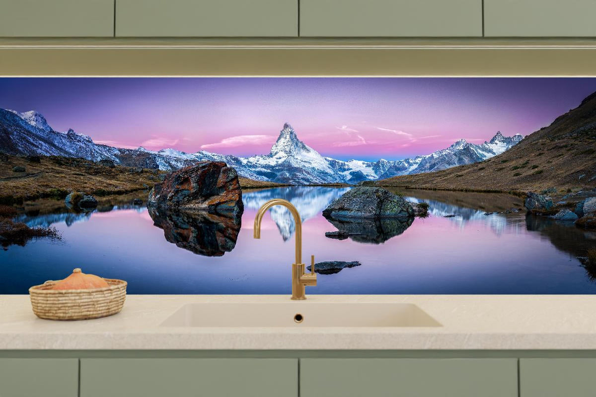 Küchenrückwand - Stellisee in Schweiz - Matterhorn Panorama