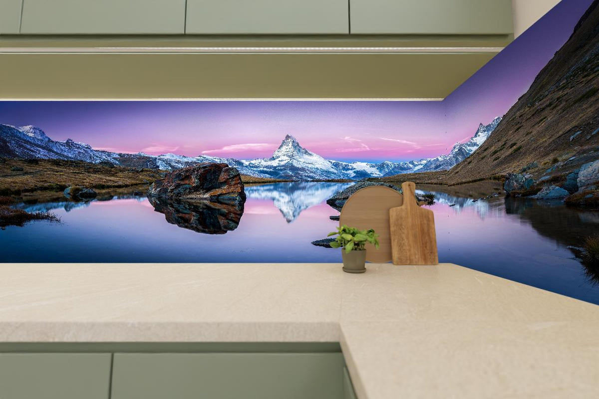 Küchenrückwand - Stellisee in Schweiz - Matterhorn Panorama
