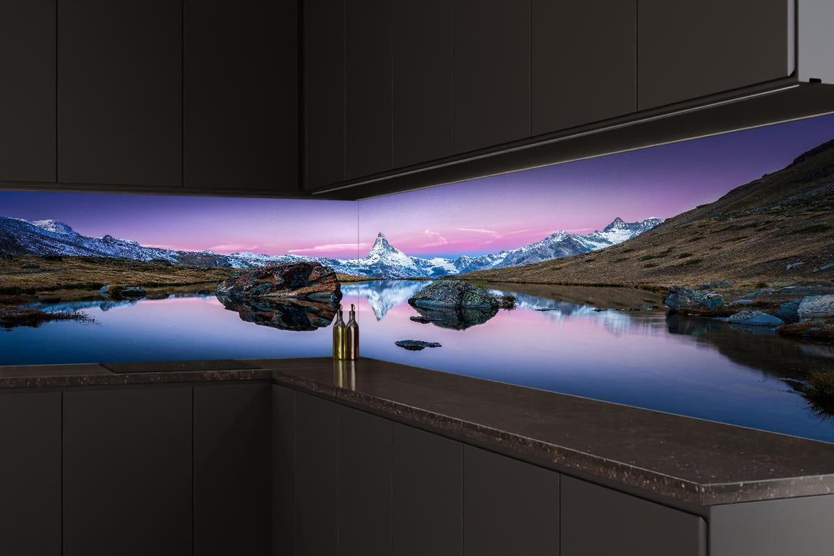 Küchenrückwand - Stellisee in Schweiz - Matterhorn Panorama