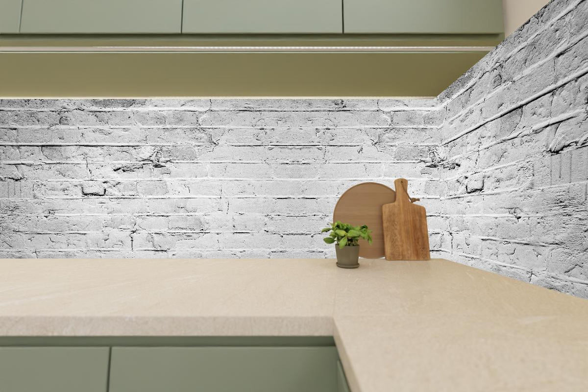 Küchenrückwand - Weiß grau beschädigte Backstein Wand