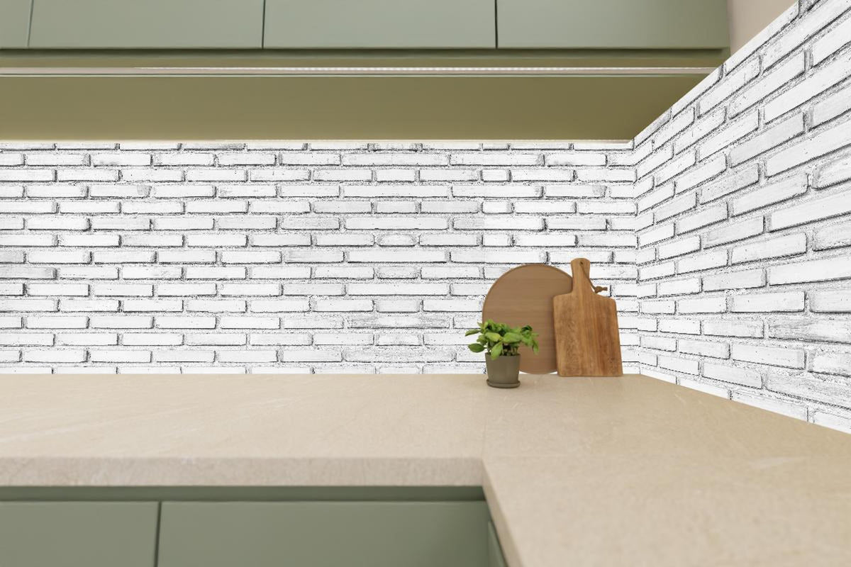 Küchenrückwand - Weiße Backsteinmauer