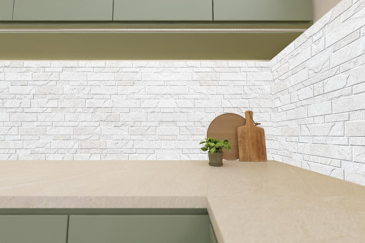 Küchenrückwand - Weiße moderne Steinwand