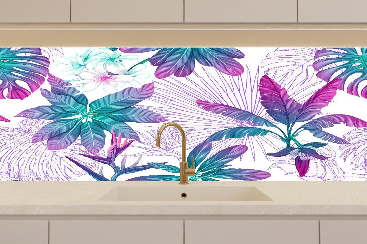 Küchenrückwand - Zarte Blumenmuster in Weiß und Grau - Botanische Vielfalt in monochromer Eleganz