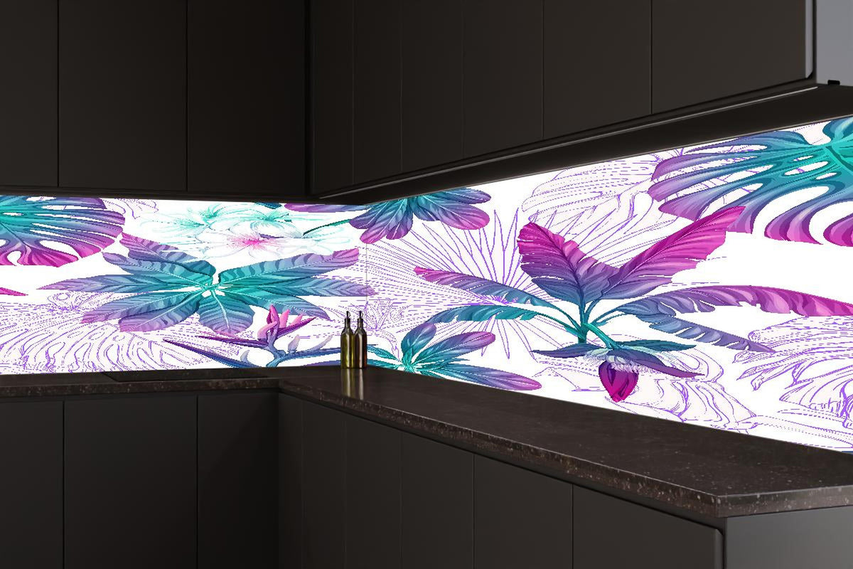 Küchenrückwand - Zarte Blumenmuster in Weiß und Grau - Botanische Vielfalt in monochromer Eleganz