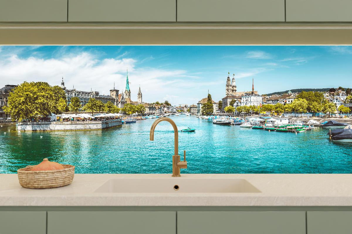 Küchenrückwand - Zürich Skyline Panorama mit Fluss Limmat