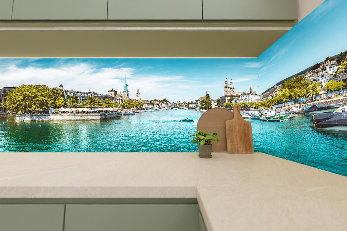 Küchenrückwand - Zürich Skyline Panorama mit Fluss Limmat