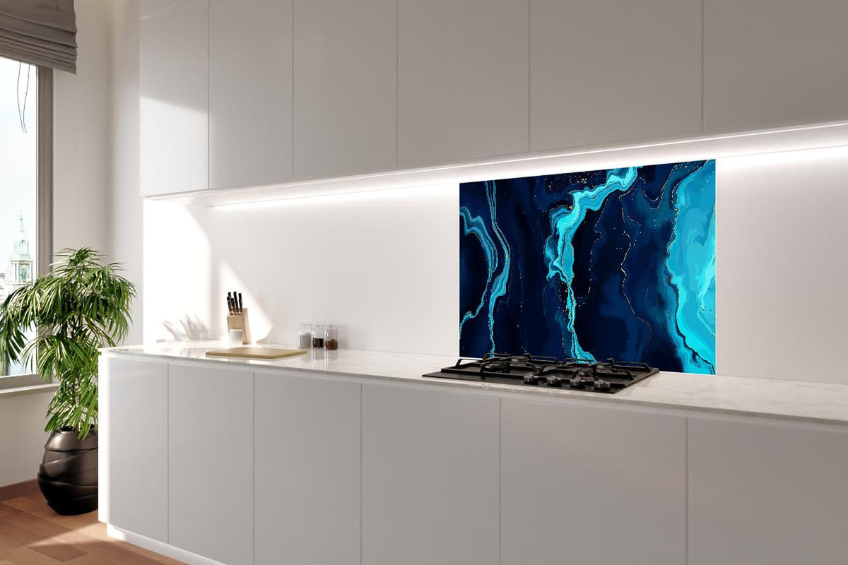 Spritzschutz - Abstrakte Kunst Blau Türkis Fließende Linien
